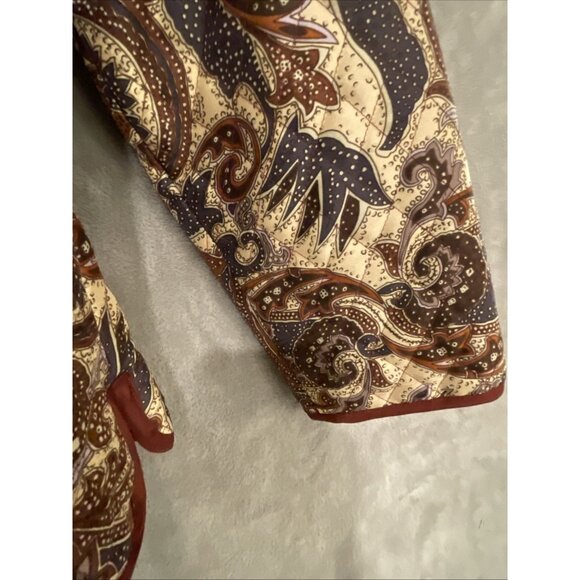 Silk‎ Land  Women Sz PL JacketCreamy/Brown  Floral Paisley Pleated Quilt Lined - Picture 5 of 15
